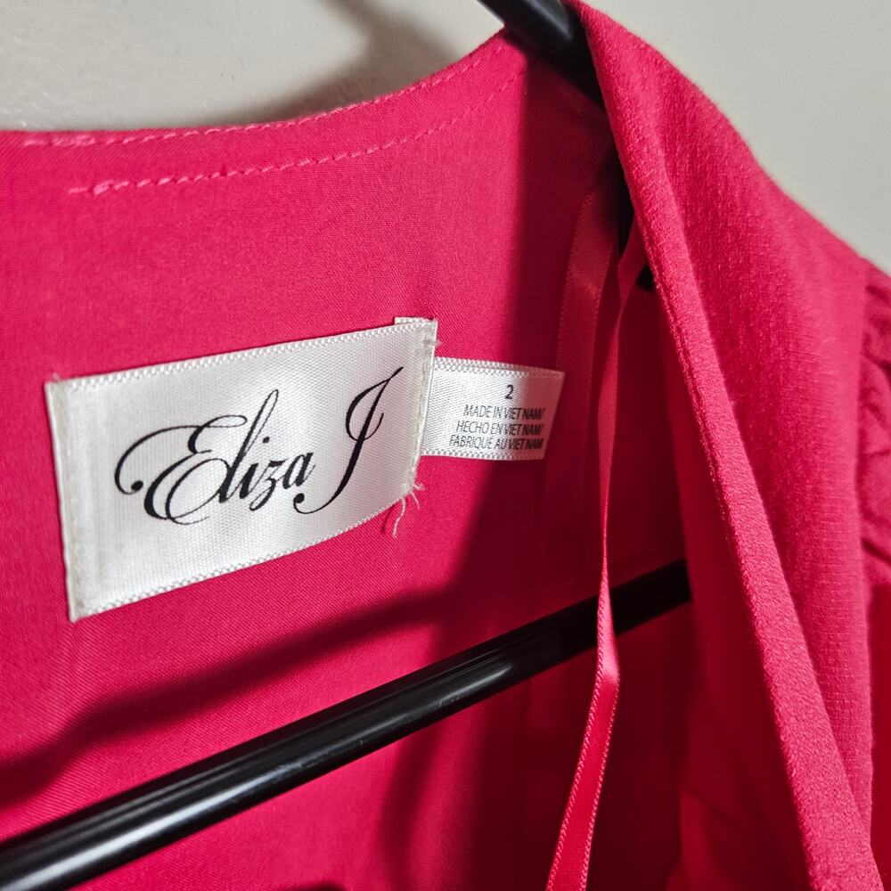 NWOT Eliza J Jumpsuit Hot Pink Faux Wrap Crop Wide Leg Sz 2 - Picture 6 of 16